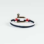 Navy Blue + White Handmade Men'S Survival Paracord Bracelet // “D” Shackle