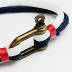 Navy Blue + White Handmade Men'S Survival Paracord Bracelet // “D” Shackle