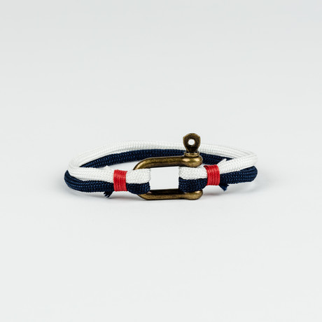 Navy Blue + White Handmade Men'S Survival Paracord Bracelet // “D” Shackle