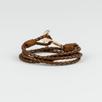 Multi-Layer Light Brown Cable-Wire Leather Rope Bracelet // Gold Navy Anchor Hook [Hope]