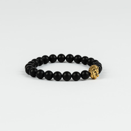 Black Mate Agate // Gold Plated Lion Head