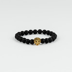 Black Mate Agate // Gold Plated Lion Head