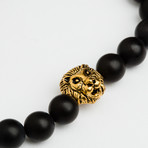 Black Mate Agate // Gold Plated Lion Head