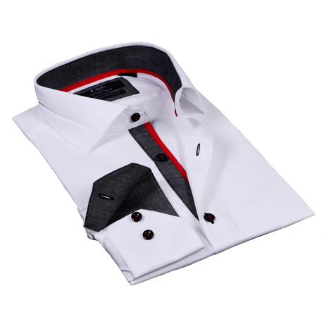 Solid Button Up // White + Red (S)