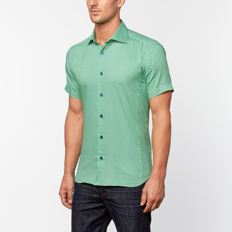 Palermo Short-Sleeve Button-Up // Grass Green Check (S)