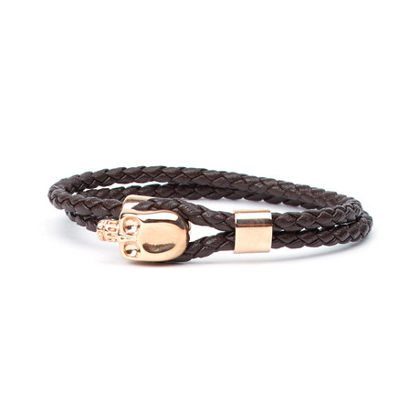 Belen Skull Woven Leather Cord Bracelet // Dark Brown