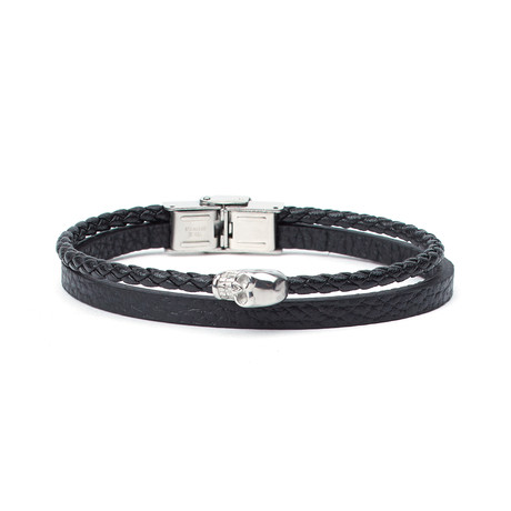 Trabzon Skull Leather Cord Bracelet // Black