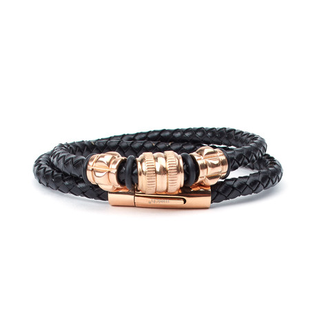 Denizli Beaded Leather Wrap Bracelet // Black