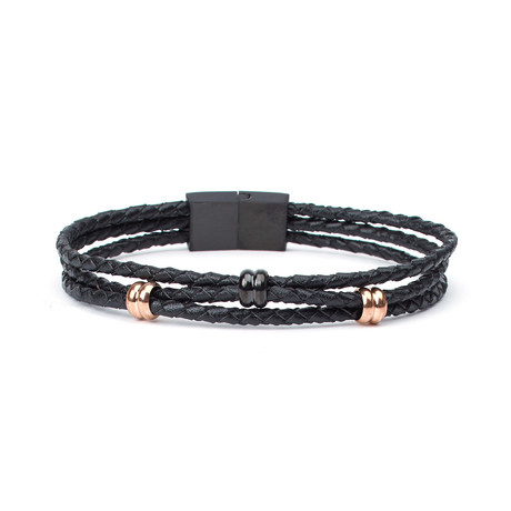 Kayseri Woven Leather Cord Bracelet // Black