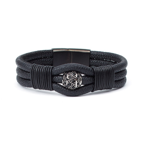 Black Sea Pebbled Leather Cord Bracelet // Black