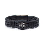 Black Sea Pebbled Leather Cord Bracelet // Black