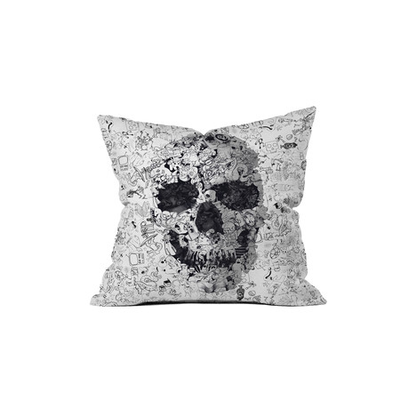 Doodle Skull BW Throw Pillow (18" x 18")