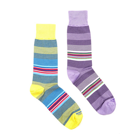 Dress Socks // Purple + Yellow Thick Stripe // Pack of 2