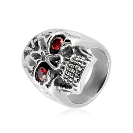 Crucible Men's Outlaw Skull Biker Ring (Size 8)