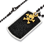 Stainless Steel Crystal Dog Tag Pendant // Gold Skull