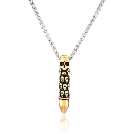 Stainless Steel Skull Bullet Pendant (Gold, Black)