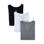 Essentials V-Neck Short-Sleeve Tee // Black + White + Gray // Pack of 3 (S)