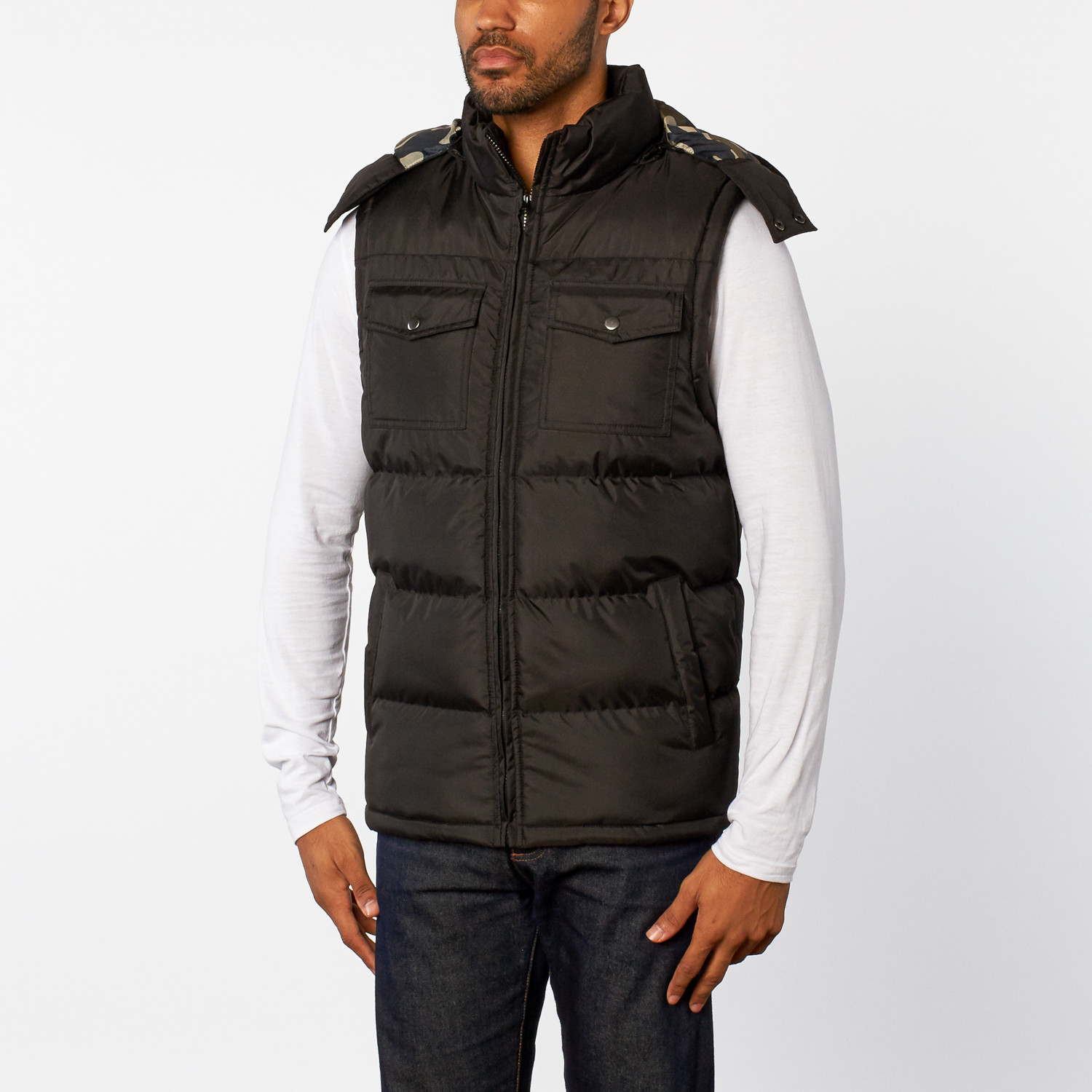 Padded Vest with Camo Lining // Black (S) - ZINOVIZO - Touch of Modern