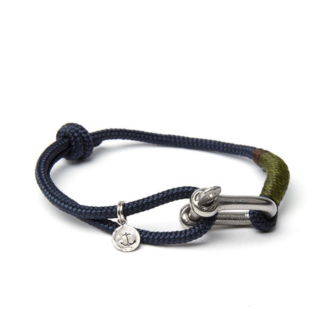Stainless Steel D-Shackle Adjustable Cuff // Navy + Olive
