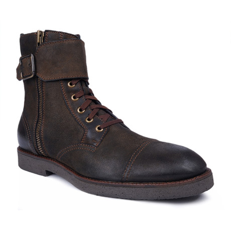 Strap Detailed Lace-Up Boot // Dark Brown (Euro: 39)