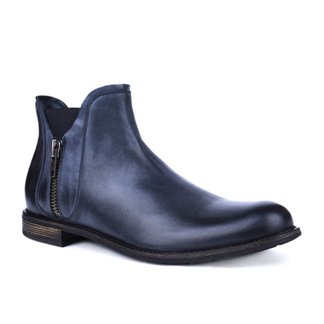 Double Zipper Chelsea Ankle Boot // Navy Blue (Euro: 39)