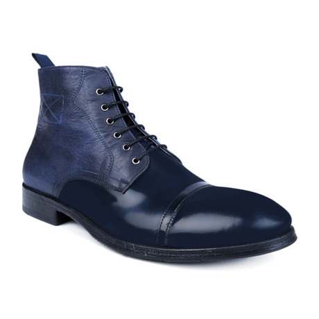 Contrast Patent Cap-Toe Boot // Navy Blue (Euro: 39)