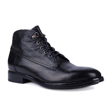 Textured + Smooth Leather Lace-Up Ankle Boot // Black (Euro: 39)