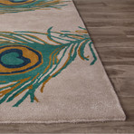 Modern Animal Print Feathers Wool + Viscose Area Rug // Green (2'L x 3'W)