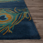 Modern Animal Print Feathers Wool Viscose Area Rug // Blue (2'L x 3'W)