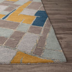 Modern Geometric Big Cats Wool Area Rug // Blue + Multi (2'L x 3'W)