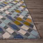 Modern Geometric Aerial Wool Area Rug // Blue (2'L x 3'W)