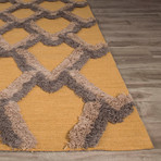 Modern Geometric Feathers Pattern Wool Area Rug // Yellow + Gold (2'L x 3'W)