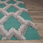 Modern Geometric Feathers Pattern Wool Area Rug // Blue (2'L x 3'W)