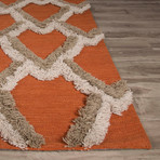 Modern Geometric Feathers Pattern Wool Area Rug // Orange (2'L x 3'W)