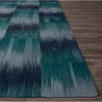 Flat-Weave Abstract Feathers Pattern Wool Area Rug // Blue (2'L x 3'W)