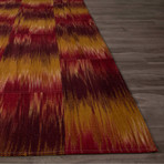 Flat-Weave Abstract Feathers Pattern Wool Area Rug // Red (2'L x 3'W)