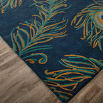 Modern Animal Print Feathers Wool Viscose Area Rug // Blue (2'L x 3'W)