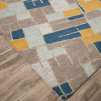 Modern Geometric Big Cats Wool Area Rug // Blue + Multi (2'L x 3'W)