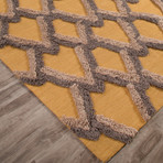 Modern Geometric Feathers Pattern Wool Area Rug // Yellow + Gold (2'L x 3'W)