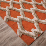 Modern Geometric Feathers Pattern Wool Area Rug // Orange (2'L x 3'W)