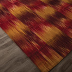 Flat-Weave Abstract Feathers Pattern Wool Area Rug // Red (2'L x 3'W)