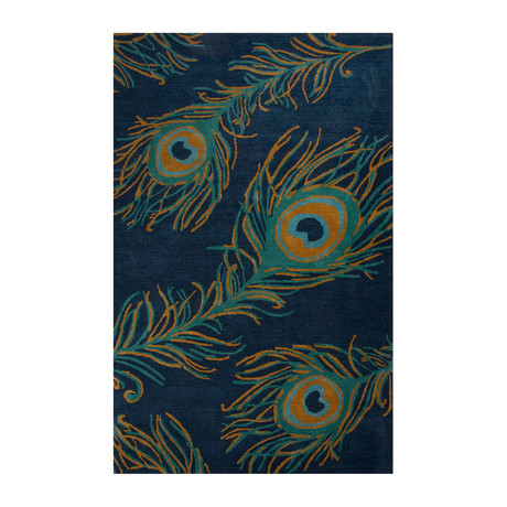 Modern Animal Print Feathers Wool Viscose Area Rug // Blue (2'L x 3'W)