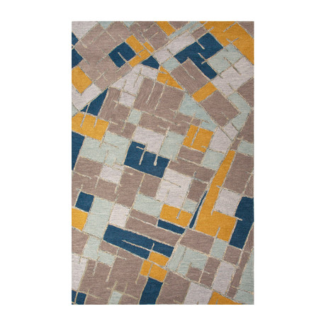 Modern Geometric Big Cats Wool Area Rug // Blue + Multi (2'L x 3'W)