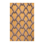 Modern Geometric Feathers Pattern Wool Area Rug // Yellow + Gold (2'L x 3'W)