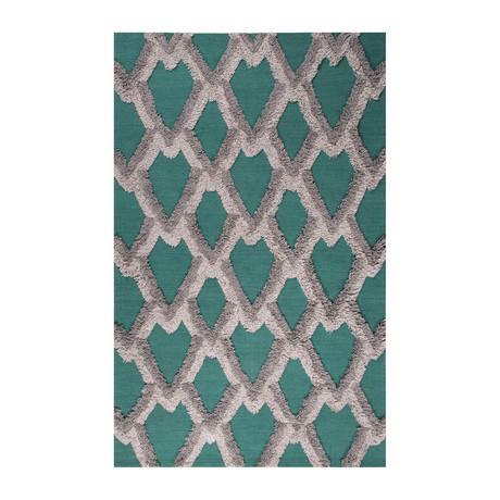 Modern Geometric Feathers Pattern Wool Area Rug // Blue (2'L x 3'W)