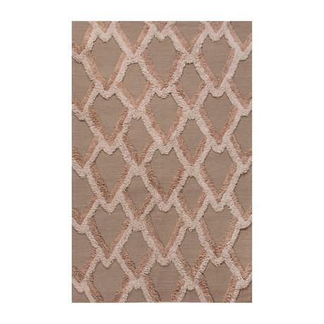 Modern Geometric Feathers Pattern Wool Area Rug // Neutral + Tan (2'L x 3'W)