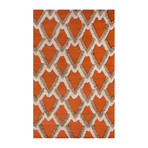 Modern Geometric Feathers Pattern Wool Area Rug // Orange (2'L x 3'W)