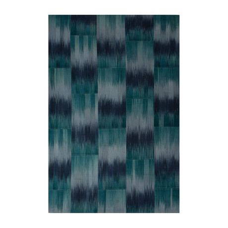 Flat-Weave Abstract Feathers Pattern Wool Area Rug // Blue (2'L x 3'W)