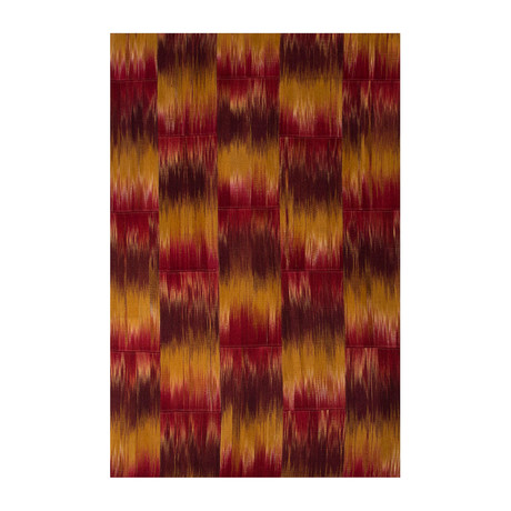 Flat-Weave Abstract Feathers Pattern Wool Area Rug // Red (2'L x 3'W)