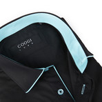 Coogi // Button-Up Shirt + Teal Contrast Detail // Jet Black (S)